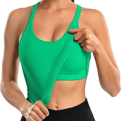 Ribbed Racerback Crop Tank with Built-In Bra