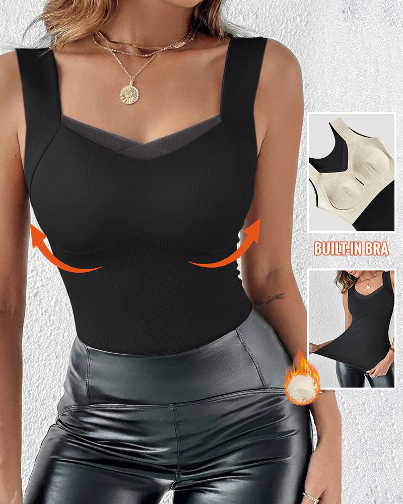 Sheer Mesh V-Neck Tank with Built-In Bra