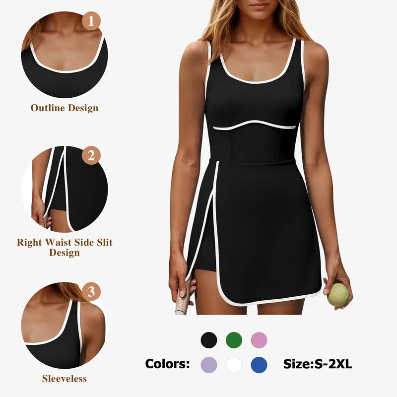 Sleeveless Cutout Tennis Dress with Built-In Bra & Shorts