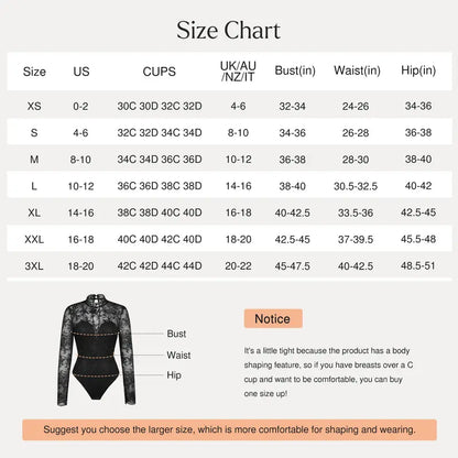 Deep V-Neck Sheer Lace Bodysuit with Built-In Bra & Tummy Control