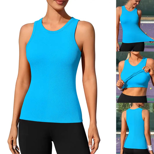 High Neck Workout Tank with Built-In Bra