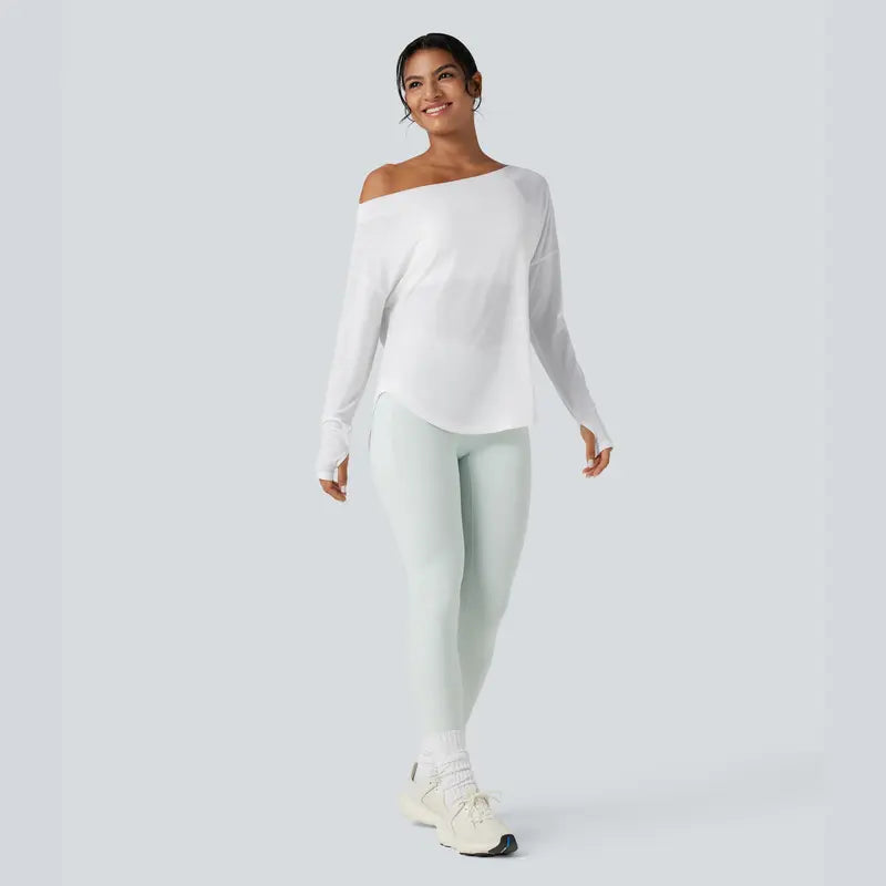 One-Shoulder Long-Sleeve Relaxed Top with Built-In Bra