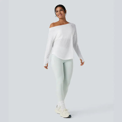 One-Shoulder Long-Sleeve Relaxed Top with Built-In Bra